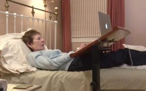 Cindy Steinberg is the National Director of Policy and Advocacy at the U.S. Pain Foundation, shown here working from home in "The Painful Truth." The film fails to disclose that the foundation is a lobbying group for the opioid manufacturers.